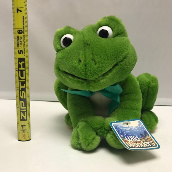 Vintage Wild Wonders Green Frog Toad Plush Stuffed Animal Soft Toy 7" Small - Picture 6 of 7